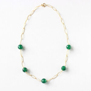 image of gold chain with green agate stones. Handmade in Ireland